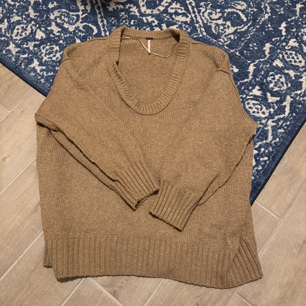 Free People Tan V-Neck Sweater
